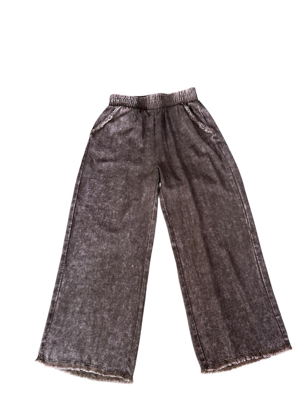 Zenana Linen Blend Palazzo Pant Mineral Washed Ash Brown Size Small